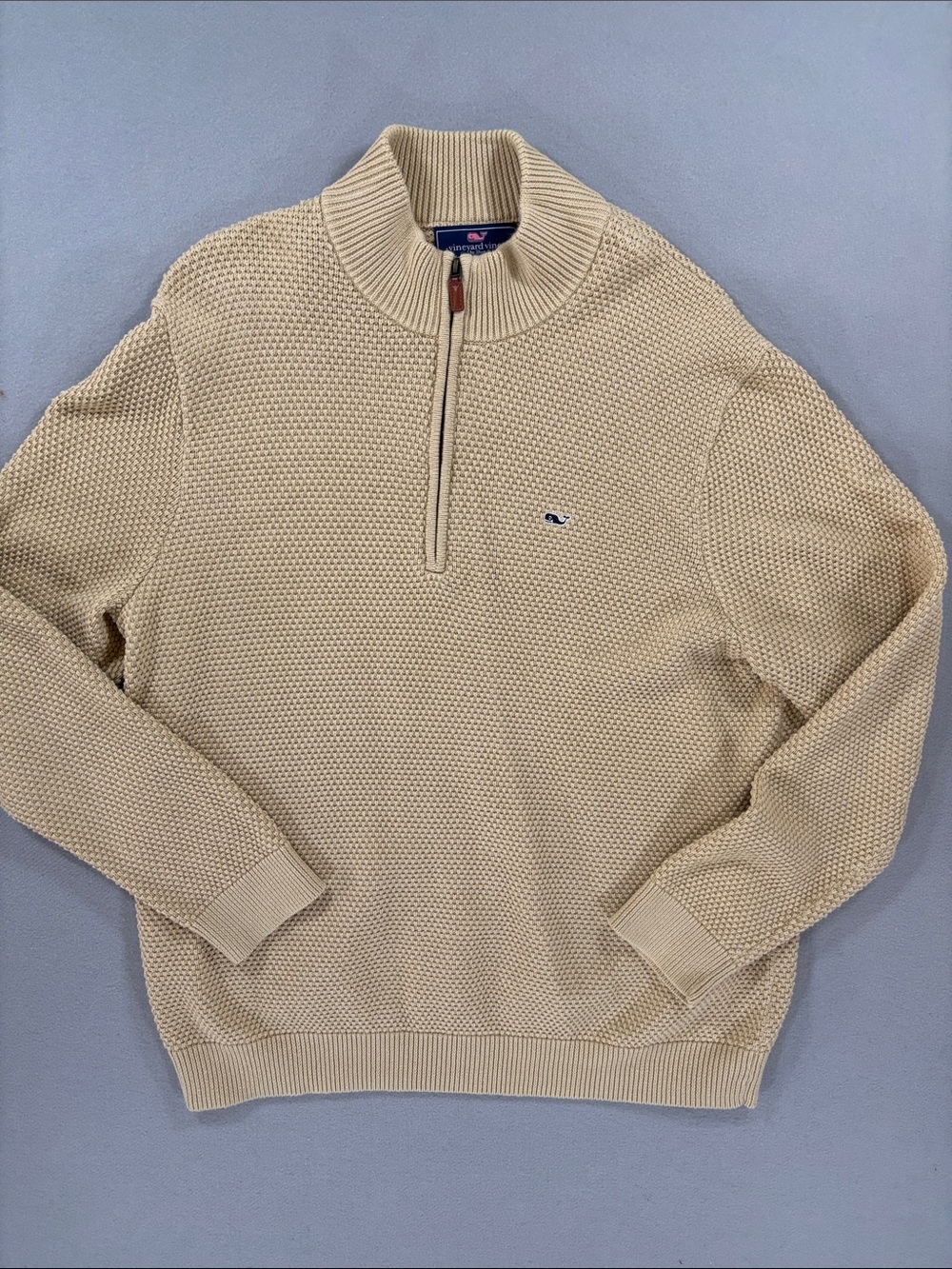 Vineyard Vines Men’s quarter -Zip cotton Knit Sweater in Beige XL
